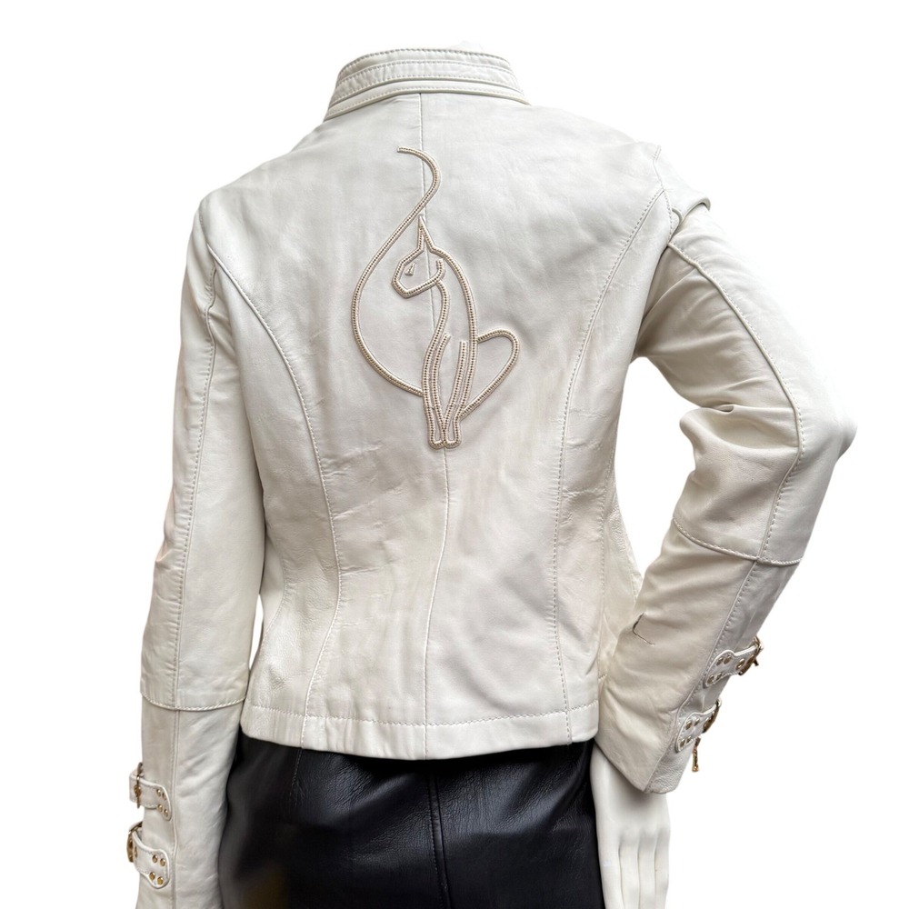 Baby Phat White Leather Moto Jacket Vintage Y2K Rare Gold Hardware Baddie Bratz - Picture 2 of 16